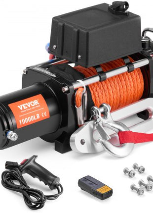 Electric Winch, 10,000 lb, 12V DC Truck Winch with ?7/20 in x 65 ft Synthetic Rope Aluminum Fairlead Wireless & Wired Remote Control, IP55 Waterproof for Towing Off-Road SUV Jeep Trailer Boat