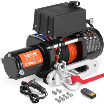 Electric Winch, 6000 lb, 12V DC Truck Winch with ?1/4 in x 55 ft Synthetic Rope Aluminum Fairlead Wireless & Wired Remote Control, IP55 Waterproof for Towing Off-Road SUV Truck Jeep Trailer Boat