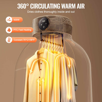 Portable Clothes Dryer, Clothes Dryer with Dryer Bag, PTC Heating & LED Display, Foldable Mini Dryer with 5-H Timer for Apartments, Dorms, RVs, or Hotels, 600W, Beige