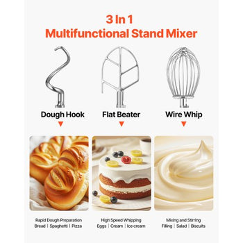 Commercial Food Mixer 10Qt 450W 3 Speeds Adjustable 110/178/390 RPM Heavy Duty 110V with Stainless Steel Bowl Dough Hooks Whisk Beater Premium for Schools Bakeries Restaurants Pizzerias