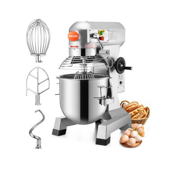 Commercial Food Mixer 10Qt 450W 3 Speeds Adjustable 110/178/390 RPM Heavy Duty 110V with Stainless Steel Bowl Dough Hooks Whisk Beater Premium for Schools Bakeries Restaurants Pizzerias