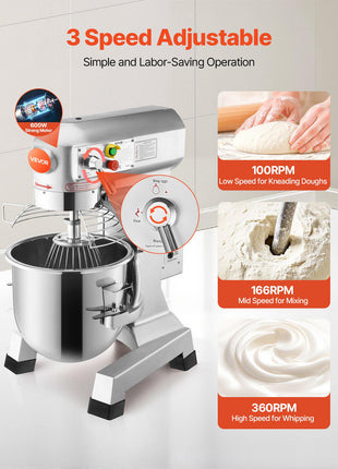 Commercial Food Mixer 30Qt 1100W 3 Speeds Adjustable 105/180/408 RPM Heavy Duty 110V with Stainless Steel Bowl Dough Hooks Whisk Beater for Schools Bakeries Restaurants Pizzerias