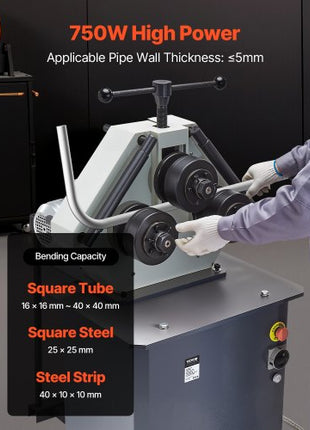 750W Electric Roll Bending Machine, 3-Roller Electric Pipe Bender Machine with Reversible Foot Switch, Support Horizontal/Vertical Operation (220V 60Hz 3-Phase, No Plug)