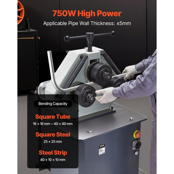 750W Electric Roll Bending Machine, 3-Roller Electric Pipe Bender Machine with Reversible Foot Switch, Support Horizontal/Vertical Operation (220V 60Hz 3-Phase, No Plug)