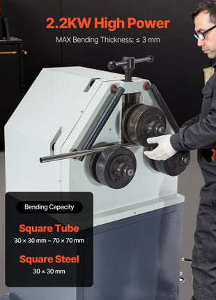 2.2KW Electric Roll Bending Machine, 3-Roller Electric Pipe Bender Machine with 180° Maximum Bending Angle & Reversible Foot Switch, Support Horizontal/Vertical Operation (220V 60Hz 3-Phase)