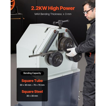 2.2KW Electric Roll Bending Machine, 3-Roller Electric Pipe Bender Machine with 180° Maximum Bending Angle & Reversible Foot Switch, Support Horizontal/Vertical Operation (220V 60Hz 3-Phase)