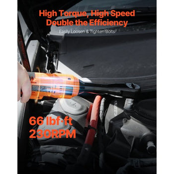 Cordless Ratchet Wrench, 3/8 inch Drive, 230 RPM, up to 66 ft-lbs of Torque, Battery Powered Electric Ratchet Wrench Set with Two 2.0Ah Batteries, Charger, Sockets, Adaptors and Cloth Bag
