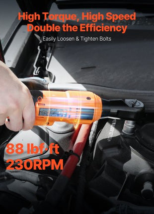 Cordless Ratchet Wrench, 3/8 inch Drive, 230 RPM, up to 88 ft-lbs of Torque, Battery Powered Electric Ratchet Wrench Set with Two 2.0Ah Batteries, Charger, Sockets, Adaptors and Cloth Bag
