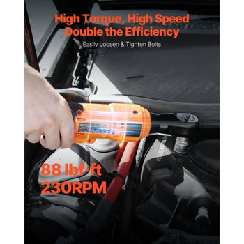 Cordless Ratchet Wrench, 3/8 inch Drive, 230 RPM, up to 88 ft-lbs of Torque, Battery Powered Electric Ratchet Wrench Set with Two 2.0Ah Batteries, Charger, Sockets, Adaptors and Cloth Bag