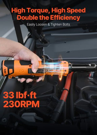 Cordless Ratchet Wrench, 3/8 inch Drive, 230 RPM, up to 33 ft-lbs of Torque, Battery Powered Electric Ratchet Wrench Set with Two 2.0Ah Batteries, Charger, Sockets, Adaptor and Carrying Case
