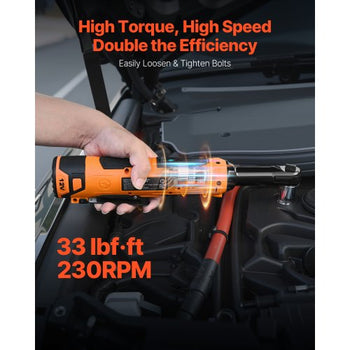 Cordless Ratchet Wrench, 3/8 inch Drive, 230 RPM, up to 33 ft-lbs of Torque, Battery Powered Electric Ratchet Wrench Set with Two 2.0Ah Batteries, Charger, Sockets, Adaptor and Carrying Case
