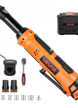 Cordless Ratchet Wrench, 3/8 inch Drive, 230 RPM, up to 33 ft-lbs of Torque, Battery Powered Electric Ratchet Wrench Set with Two 2.0Ah Batteries, Charger, Sockets, Adaptor and Carrying Case