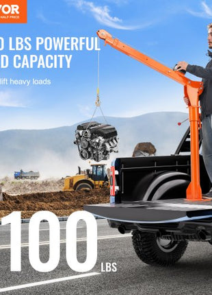 Electric Pickup Truck Crane, 1100 lbs, Folding Truck-Mounted Bed Crane with Electric Winch 3500 lbs, Steel Pickup Truck Jib Crane Hoist 360° Swivel for Lifting Goods in Construction, Factory