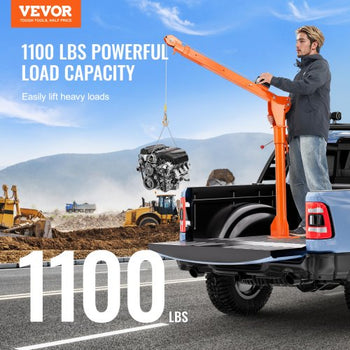 Electric Pickup Truck Crane, 1100 lbs, Folding Truck-Mounted Bed Crane with Electric Winch 3500 lbs, Steel Pickup Truck Jib Crane Hoist 360° Swivel for Lifting Goods in Construction, Factory