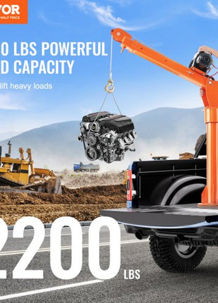 Electric Pickup Truck Crane, 2200 lbs, Folding Truck-Mounted Bed Crane with Electric Winch 6000 lbs, Steel Pickup Truck Jib Crane Hoist 360° Swivel for Lifting Goods in Construction, Factory
