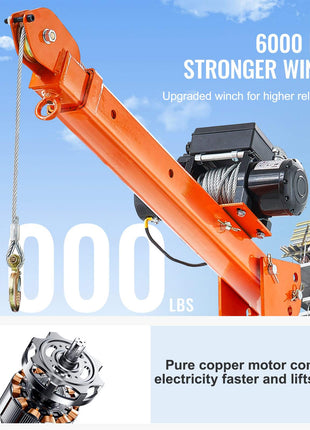 Electric Pickup Truck Crane, 2200 lbs, Folding Truck-Mounted Bed Crane with Electric Winch 6000 lbs, Steel Pickup Truck Jib Crane Hoist 360° Swivel for Lifting Goods in Construction, Factory