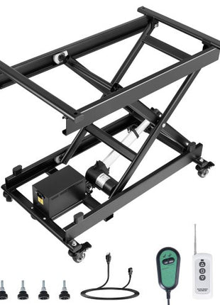 Electric Lift Table, 330 lbs Capacity Single Scissor Lift Table, 8 - 28 in Height Adjustable Lifting Platform, Coffee Table lift with 4 Wheels, for Material Handling and Transportation, Black
