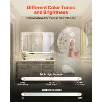LED Bathroom Mirror, 32" x 48" LED Bathroom Vanity Mirror with Frontlit and Backlit, Anti-Fog Memory Mirror with Lights, Stepless 3 Colors Temperature Dimmable Bathroom Mirror, Wall Mounted