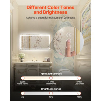 LED Bathroom Mirror, 36" x 72" LED Bathroom Vanity Mirror with Frontlit and Backlit, Anti-Fog Memory Mirror with Lights, Stepless 3 Colors Temperature Dimmable Bathroom Mirror, Wall Mounted