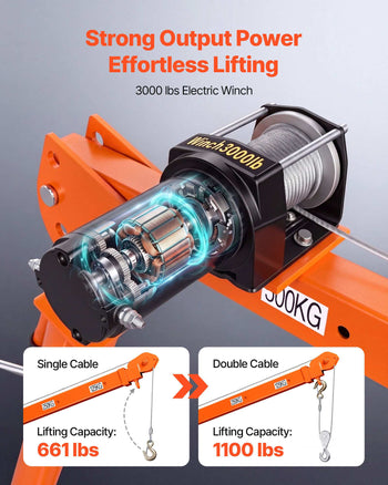 Electric Truck Crane, 1100 lbs Pickup Truck Crane with 12V 3000 lbs Electric Winch, 360° Rotating Telescopic Boom, Premium Galvanized Steel, Foldable Pickup Bed Jib for Machine Lumber Lifting