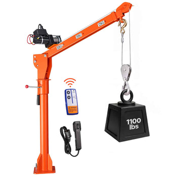 Electric Truck Crane, 1100 lbs Pickup Truck Crane with 12V 3000 lbs Electric Winch, 360° Rotating Telescopic Boom, Premium Galvanized Steel, Foldable Pickup Bed Jib for Machine Lumber Lifting