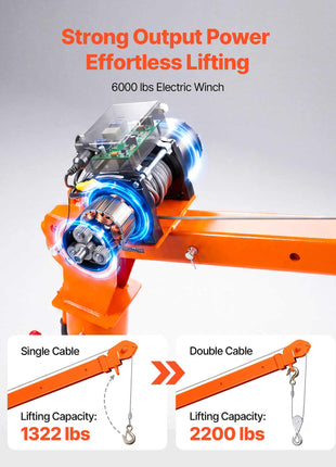 Electric Truck Crane, 2200 lbs Pickup Truck Crane with 12V 6000 lbs Electric Winch, 360° Rotating Telescopic Boom, Premium Galvanized Steel, Foldable Pickup Bed Jib for Machine Lumber Lifting