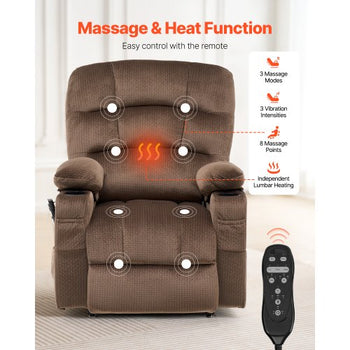 Power Lift Recliner Chair, Lift Chair with Heat and Massage for Elderly, Dual Motor Recliner Chair with 2 Cup holders and USB Port, Infinite Position Adjustment Electric Recliner (Large, Brown)