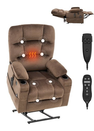 Power Lift Recliner Chair, Lift Chair with Heat and Massage for Elderly, Dual Motor Recliner Chair with 2 Cup holders and USB Port, Infinite Position Adjustment Electric Recliner (Large, Brown)
