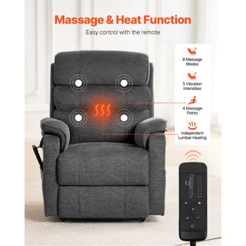 Power Lift Recliner Chair, Lift Chair with Heat and Massage for Elderly, Dual Motor Recliner Chair with 2 Anti-Fall Ropes, Infinite Position Adjustment Electric Recliner (Medium, Dark Gray)