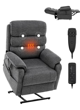 Power Lift Recliner Chair, Lift Chair with Heat and Massage for Elderly, Dual Motor Recliner Chair with 2 Anti-Fall Ropes, Infinite Position Adjustment Electric Recliner (Medium, Dark Gray)