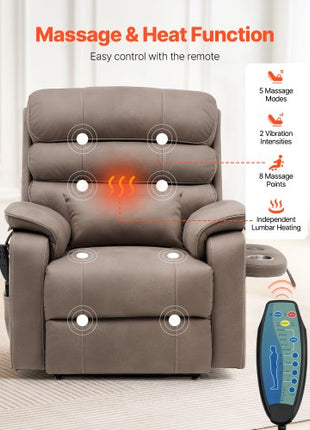 Power Lift Recliner Chair, Lift Chair with Heat and Massage for Elderly, Dual Motor Recliner Chair with a  Cup holder, Infinite Position Adjustment Electric Recliner (Medium-Wide, Light Brown)