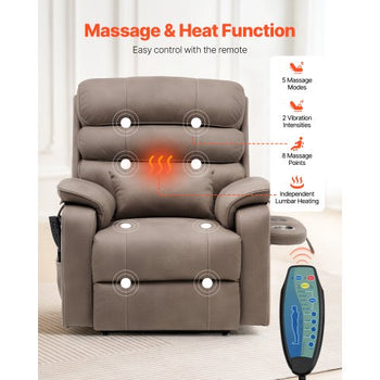 Power Lift Recliner Chair, Lift Chair with Heat and Massage for Elderly, Dual Motor Recliner Chair with a  Cup holder, Infinite Position Adjustment Electric Recliner (Medium-Wide, Light Brown)
