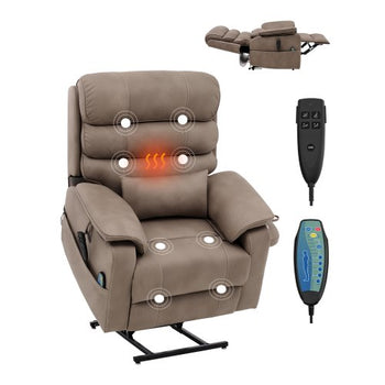 Power Lift Recliner Chair, Lift Chair with Heat and Massage for Elderly, Dual Motor Recliner Chair with a  Cup holder, Infinite Position Adjustment Electric Recliner (Medium-Wide, Light Brown)