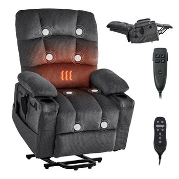 Power Lift Recliner Chair, Dual Motor, Large Electric Lift Chair with Heat and Massage for Elderly, Infinite Position Adjustment, Velvet Fabric, with Storage Pockets, Cup Holders, Dark Gray