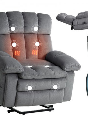 Power Lift Recliner Chair, Dual Motor, Oversized Electric Lift Chair with Heat and Massage for Elderly, Infinite Position Adjustment, Chenille Fabric, with Side Pockets, Cup Holders, Light Gray