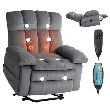 Power Lift Recliner Chair, Dual Motor, Oversized Electric Lift Chair with Heat and Massage for Elderly, Infinite Position Adjustment, Chenille Fabric, with Side Pockets, Cup Holders, Light Gray