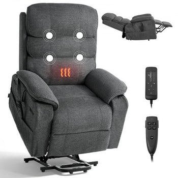 Power Lift Recliner Chair, Dual Motor Medium Lift Chair with Heat and Massage for Elderly, Position Adjustable, Remote Control, with Side Pockets, Chenille Fabric, Dark Gray
