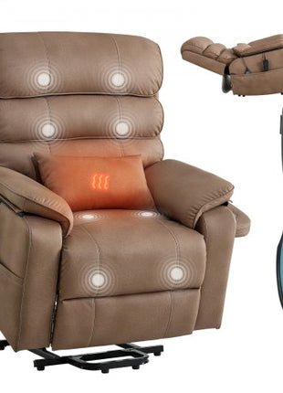 Power Lift Recliner Chair, Dual Motor, Medium Wide Electric Lift Chair with Heat and Massage for Elderly, Infinite Position Adjustment, Leather Surface, with Storage Pocket, Cup Holder, Brown