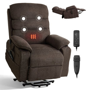 Power Lift Recliner Chair, Dual Motor Medium Lift Chair with Heat and Massage for Elderly, Position Adjustable, Remote Control, with Side Pockets, Chenille Fabric, Brown