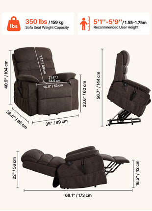 Power Lift Recliner Chair, Dual Motor Medium Lift Chair with Heat and Massage for Elderly, Position Adjustable, Remote Control, with Side Pockets, Chenille Fabric, Brown