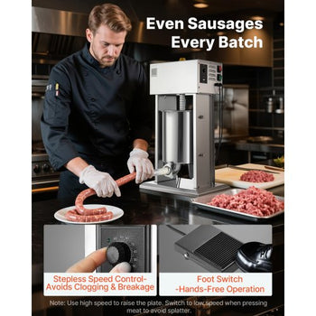 Electric Sausage Stuffer, 22 LBS / 10 L Vertical Meat Stuffer, Stepless Speed Control and Foot Pedal, Stainless Steel Heavy Duty Sausage Filler with 4 Stuffing Tubes, for Commercial & Home Use