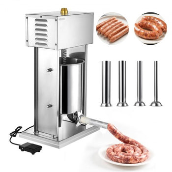 Electric Sausage Stuffer, 22 LBS / 10 L Vertical Meat Stuffer, Stepless Speed Control and Foot Pedal, Stainless Steel Heavy Duty Sausage Filler with 4 Stuffing Tubes, for Commercial & Home Use