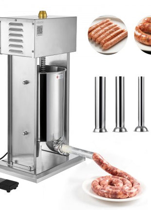 Electric Sausage Stuffer, 25 LBS / 12 L Vertical Meat Stuffer, Stepless Speed Control and Foot Pedal, Stainless Steel Heavy Duty Sausage Filler with 4 Stuffing Tubes, for Commercial & Home Use