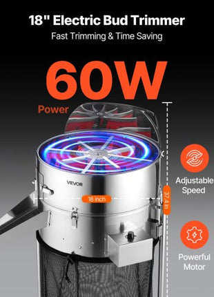Electric Bud Leaf Trimmer, 18 in Tiltable Bud Trimmer with Sharp Stainless Steel Blades, Adjustable Speed, Hydroponic Cutting Machine with Collection Bag Hand Pruner & Scissors, for Leaves Buds