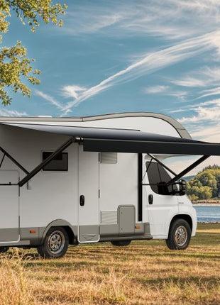 Motorized RV Awning Complete Kit, 10' Retractable Awning with Aluminum Alloy Frame, Outdoor Trailer Awning, Fit for Most RVs(Black Fade)