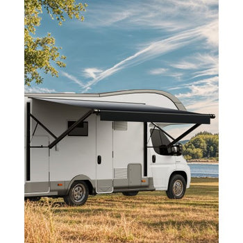 Motorized RV Awning Complete Kit, 16' Retractable Awning with Aluminum Alloy Frame, Outdoor Trailer Awning, Fit for Most RVs(Black Fade)