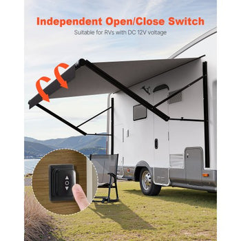 Motorized RV Awning Complete Kit, 20' Retractable Awning with Aluminum Alloy Frame, Outdoor Trailer Awning, Fit for Most RVs(Black Fade)