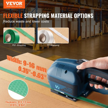 Electric Strapping Machine, for 0.35"-0.63" PP PET Straps, Portable Electric Banding Tool with Digital Display, 2 x 4000mAh Battery Powered Automatic Strapping Tool for Packaging Box Pallet