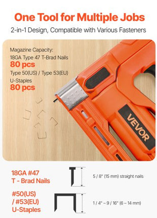 Cordless Brad Nailer, 2-in-1 Nail Gun Staple Gun, 18 Gauge 5/8 inch, Includes 1000 Pcs Staples and 1000 Pcs Nails, with Battery and Charger, Non-Slip Rubber Grip, for Woodworking DIY Projects