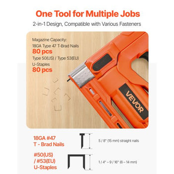 Cordless Brad Nailer, 2-in-1 Nail Gun Staple Gun, 18 Gauge 5/8 inch, Includes 1000 Pcs Staples and 1000 Pcs Nails, with Battery and Charger, Non-Slip Rubber Grip, for Woodworking DIY Projects